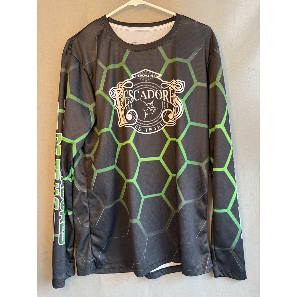 Los Pescador‎ De Tejas Black Green Dry Fit Long Sleeve Men's Size Large